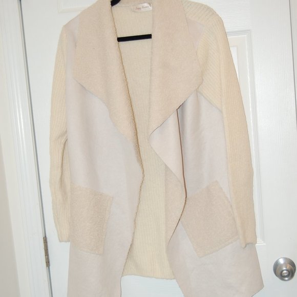 Simply Couture XL Ivory Suede& Sherpa Like Open Jacket W/ Knit Sleeves & Back - Picture 2 of 11